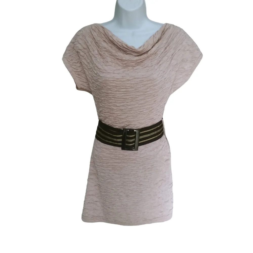 Top Shop Paris Ruched Mini Dress Tan Belt